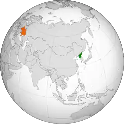 North KoreaとUkraineの位置を示した地図