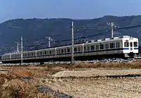 小田原線の急行列車の主力となった5200形5254×6（1987年、開成駅-栢山駅間）