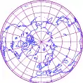 北極を中心とする正射方位図法