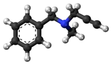 Ball-and-stick model of the pargyline molecule