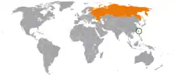 TaiwanとRussiaの位置を示した地図