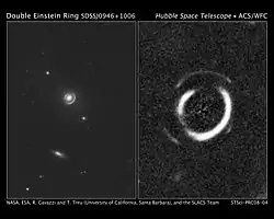 SDSS J0946+1006。内側の弧がS1、外側の弧がS2。