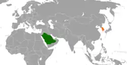 Saudi ArabiaとSouth Koreaの位置を示した地図