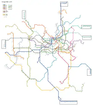 首都圏電鉄の路線図紺色の1号線のうち、中心部の一部区間が当線