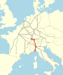 1974年夏ダイヤにおけるゴッタルドの運行経路