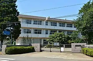 牛久市立牛久第二中学校の正門と校舎