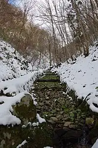 冬の降雪時、水の流れにより通常雪は溶かされるが、溶かしきれずに全てが雪に覆われることがある。