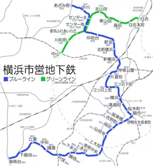 横浜市営地下鉄の路線図