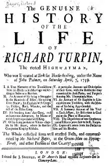 Title page of a book, headed "The Genuine HISTORY of the LIFE of RICHARD TURPIN"