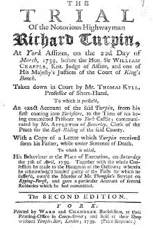 Title page of a pamphlet, entitled The Trial of the Notorious Highwayman Richard Turpin.